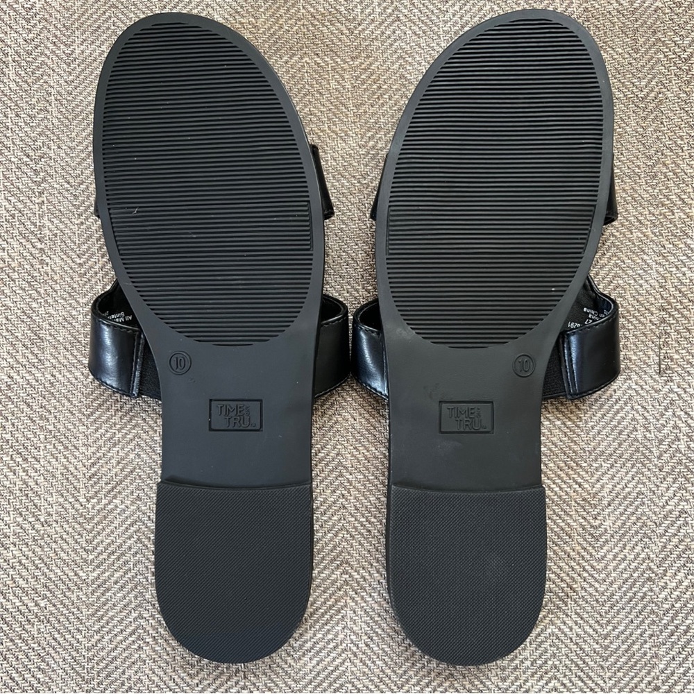 Time and Tru H Strap Flat Sandal Black Size 10 - Picture 4 of 4
